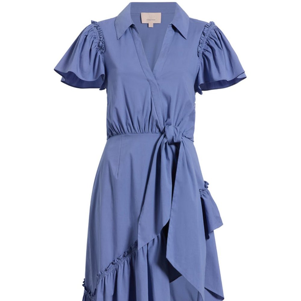 cinq a sept Blue Ruffle Wrap Midi Dress - Picture 7 of 8
